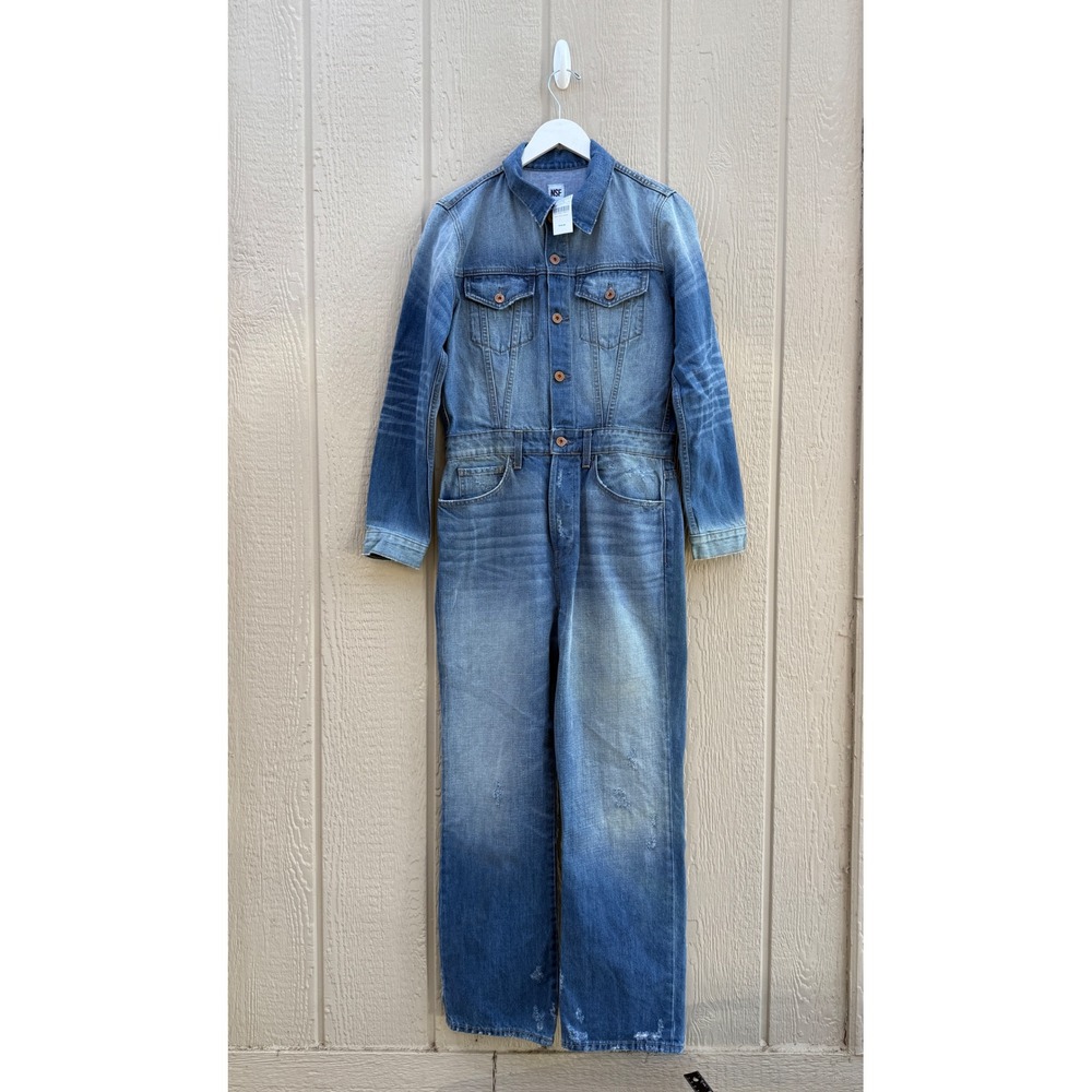 NSFAmina Denim Jumpsuit Large Distressed Boiler Suit NWT $595 Retail